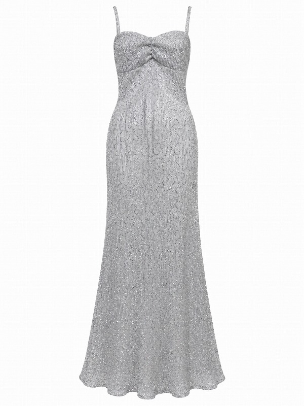 【新品DRESS 1939】スパンコール混ラメニットタイトロングドレス シルバー【asos】